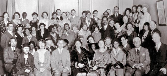 In the 1920s and 1930s, the Bahai community of the United States sponsored a series of 'race amity' conferences and meetings, like this one held by the New York Bahai Assembly and the New York Urban League in New York City in 1930.
